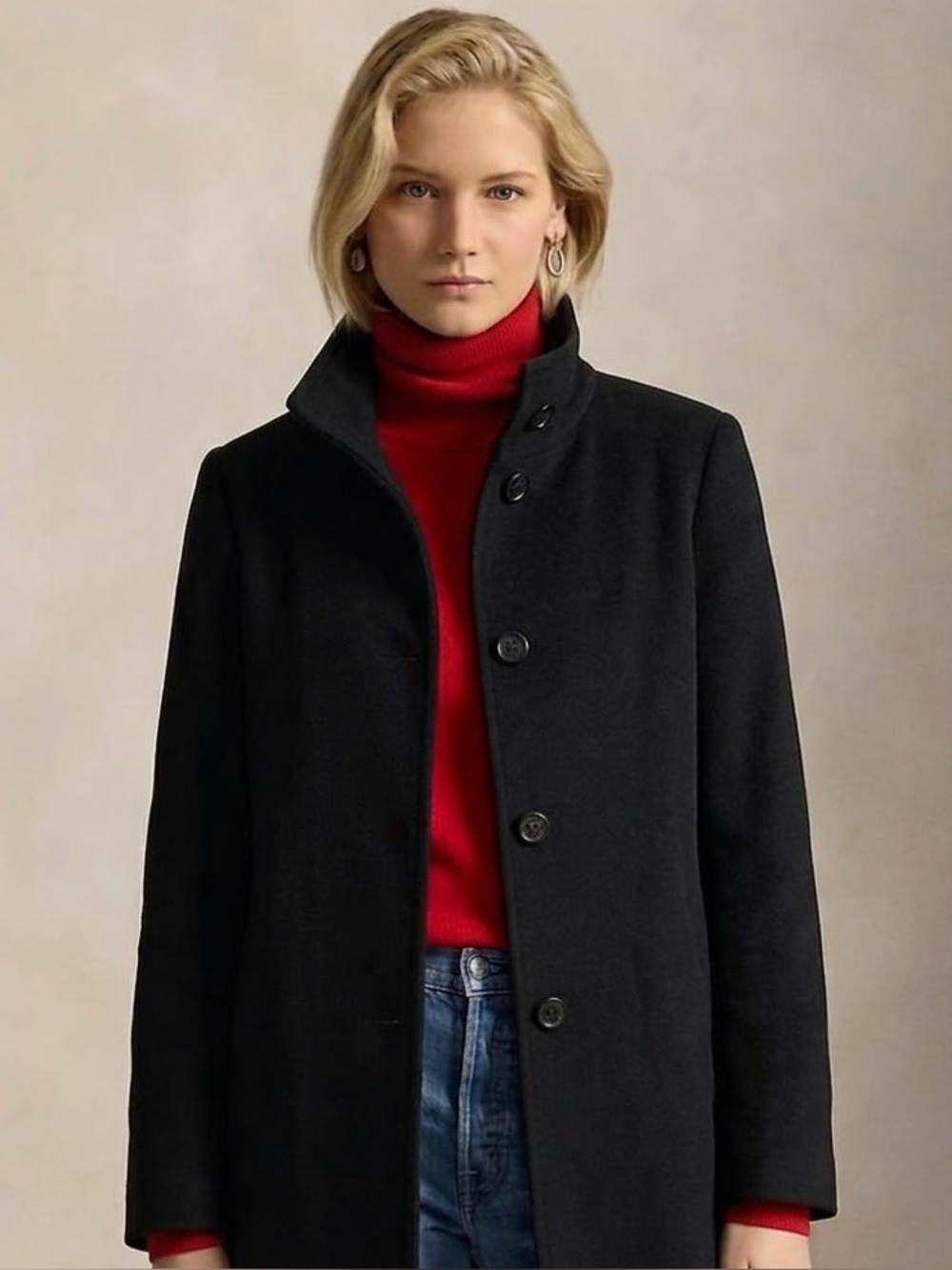 Ralph Lauren Black Wool Blend Car Over Coat Size Large Old Money Preppy Classic